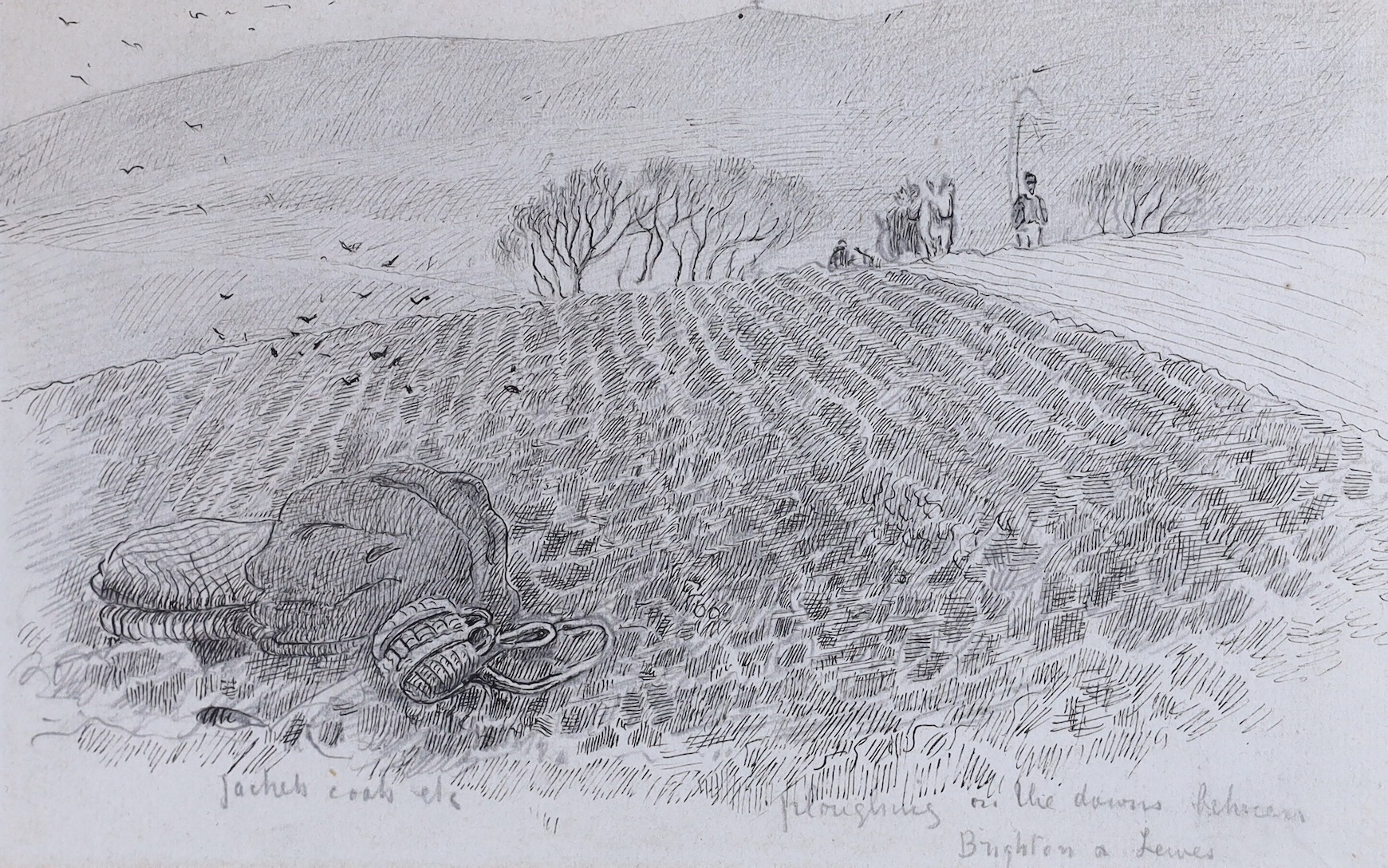 Albert Goodwin RWS (1845–1932), etching, Ploughing, Brighton, Lewes, inscribed in pencil, provenance verso, 9 x 15cm